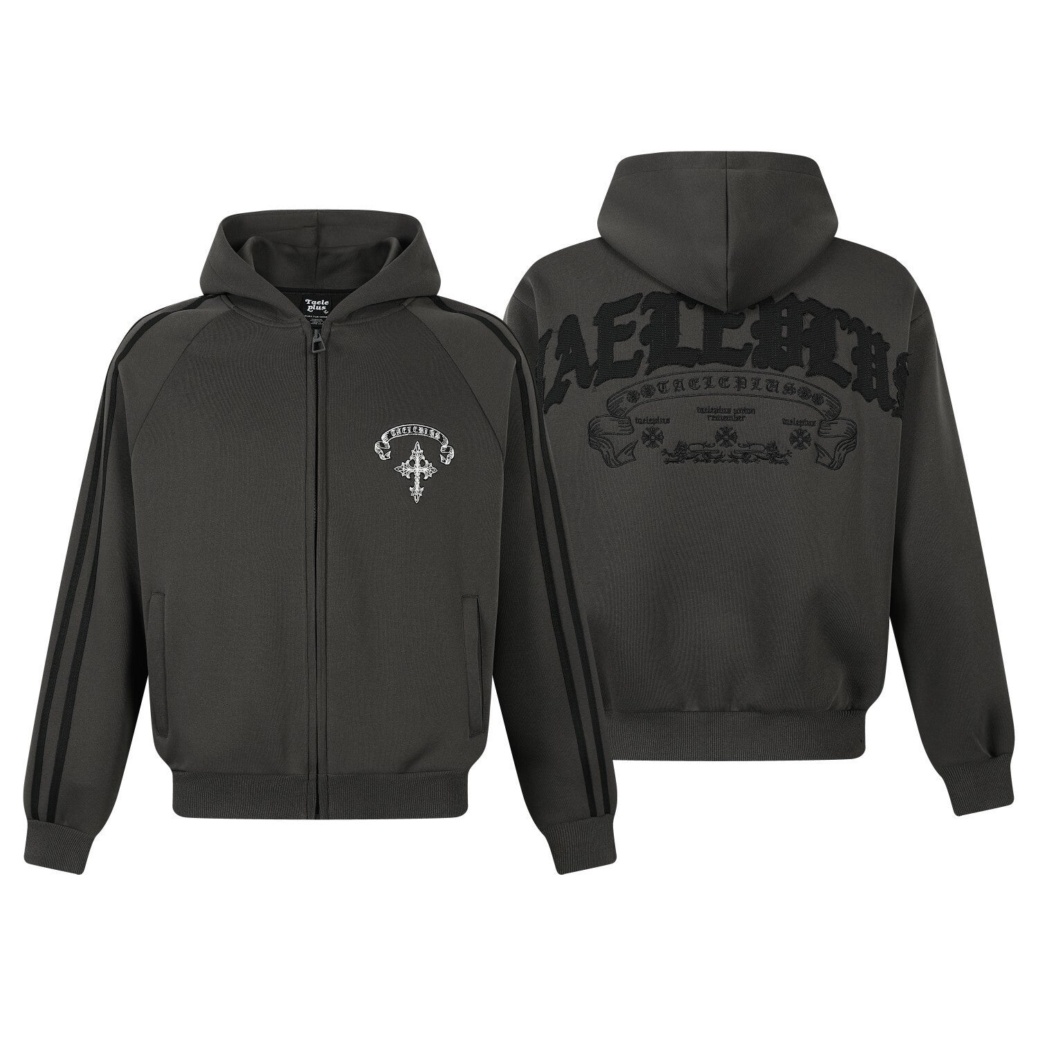 Stripe Cross Print Zipper Hoodie