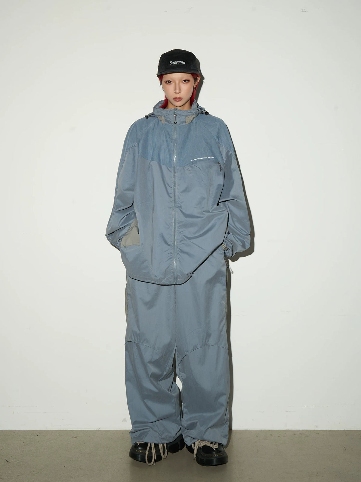 Oversize Nylon Hooded Jacket & Panel Wide Leg Pants Setup