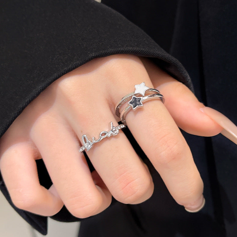 Star letter rhinestone ring female cold wind niche design light luxury luxury ring sweet cool wind index finger ring