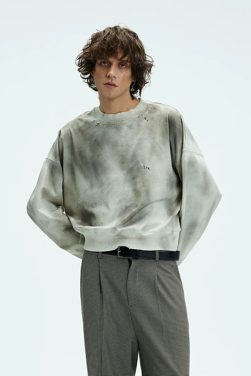 Damage Round Neck Large Silhouette Sweatshirt
