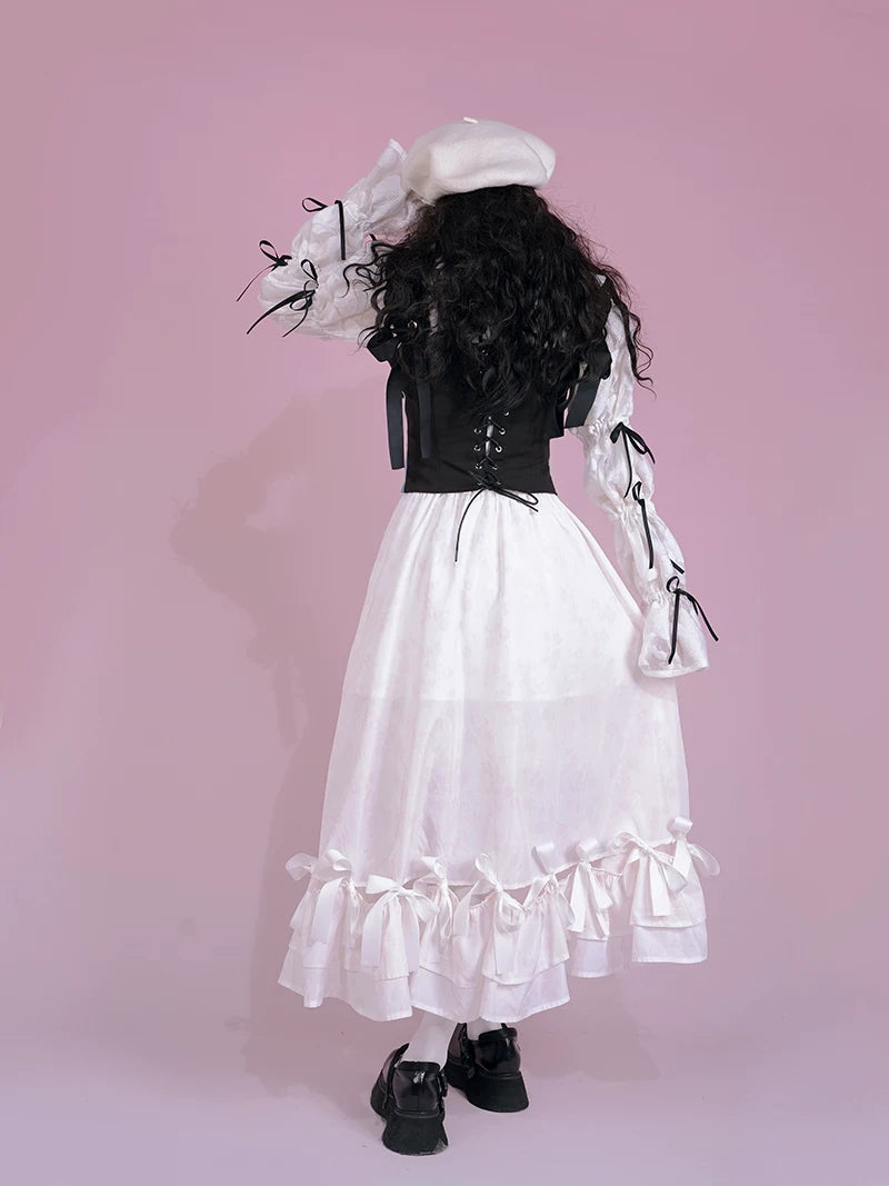 Irregular Bow Elastic Waist Long Skirt