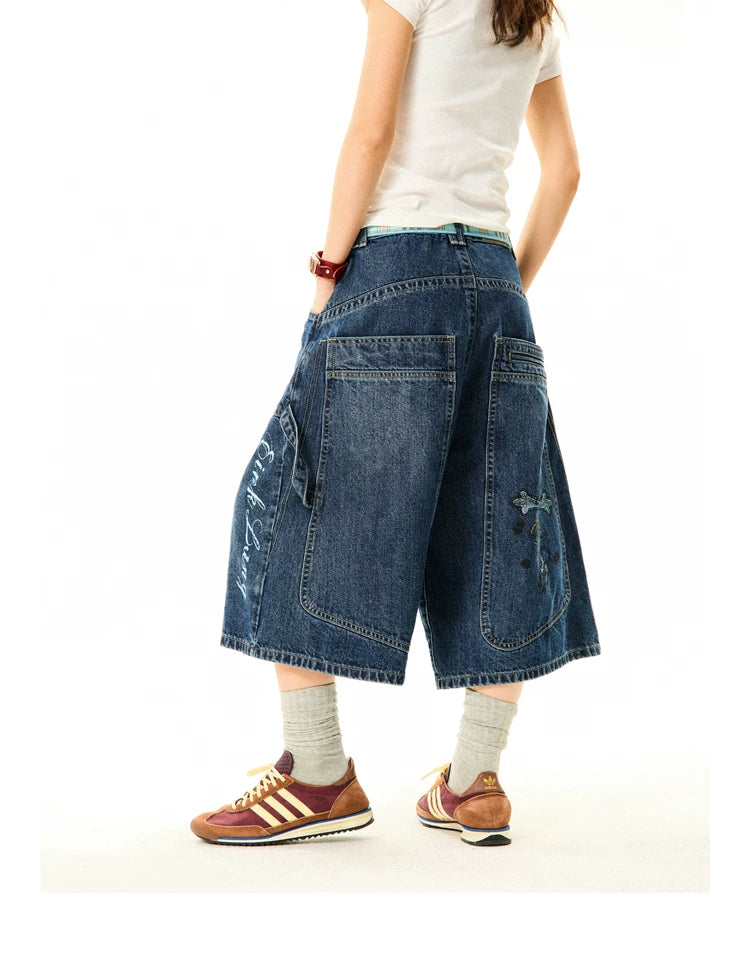 Wide-Leg Denim Shorts