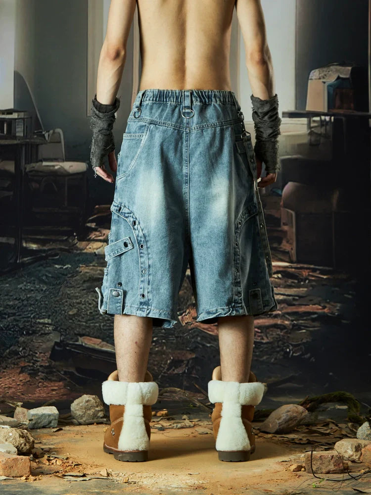 Deconstructed Patchwork Strap Denim Short