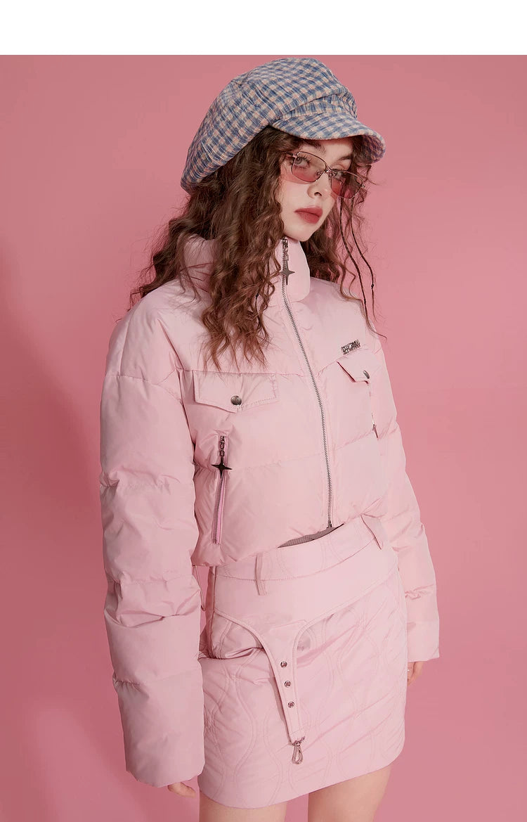 Ensemble veste courte légère en duvet de canard blanc et jupe