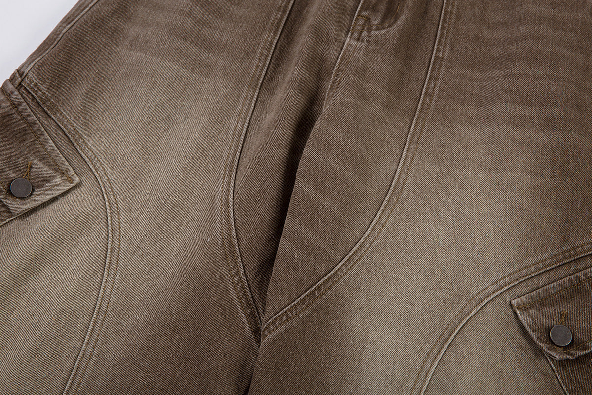 Washed Cargo Wide Leg Denim Jeans
