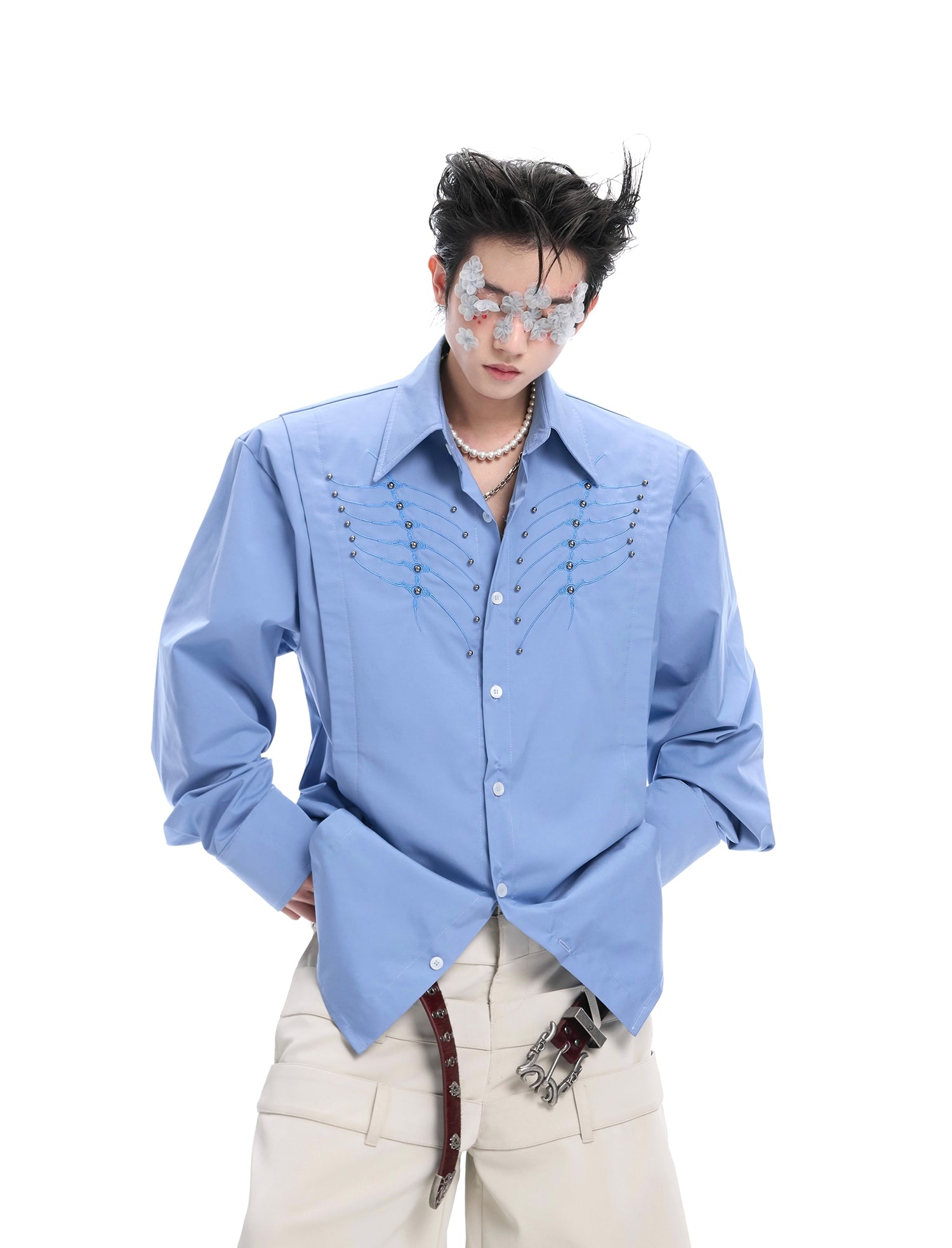 Embroidery Studs Long Sleeve Shirt