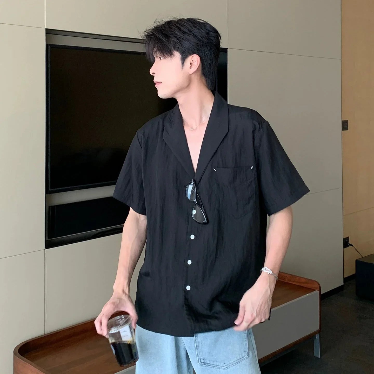 Cooling Tencel Cuban Collar Short Sleeve Shirt