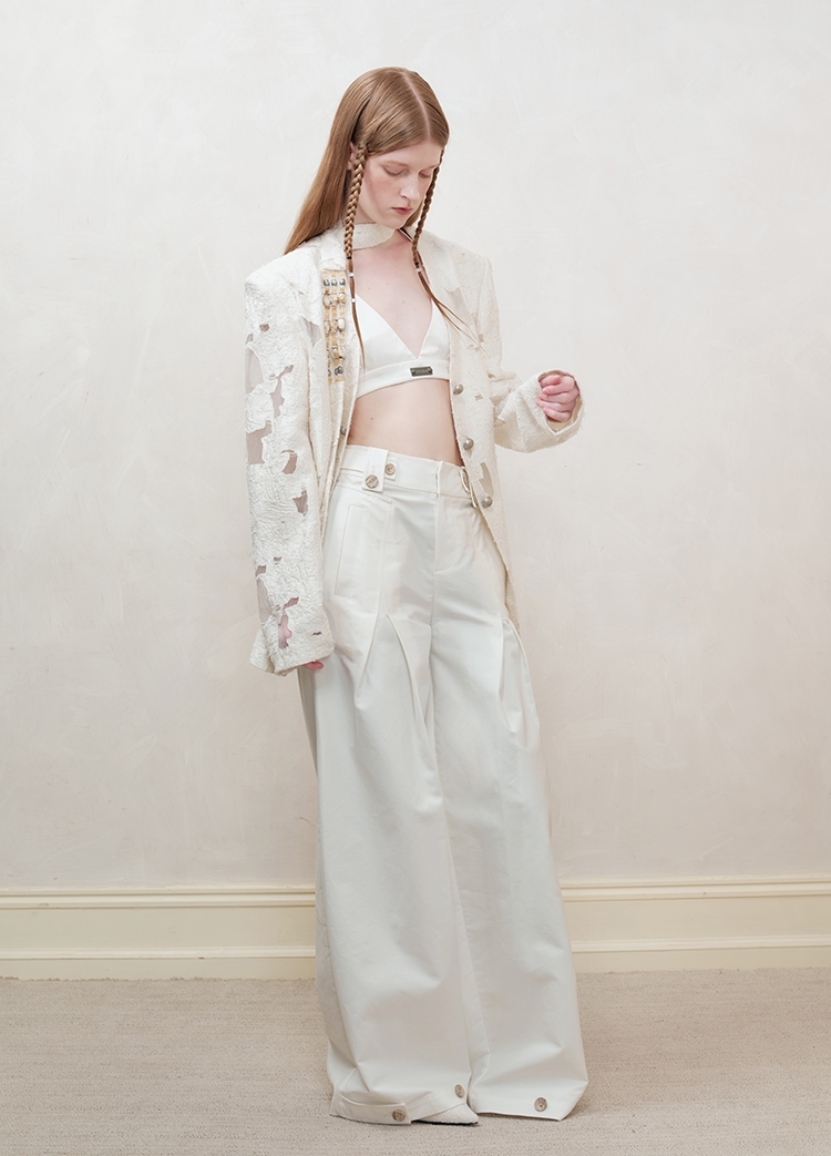 Beaded Collarless Tailored Jacket