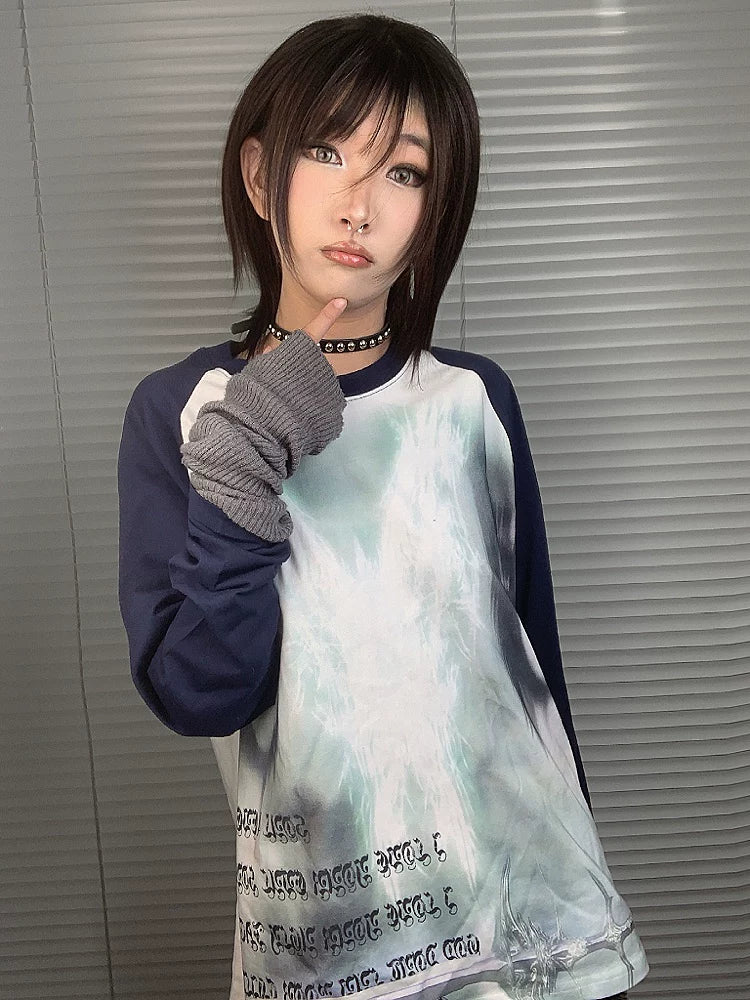 Graffiti Print Raglan Long Sleeve T-Shirt