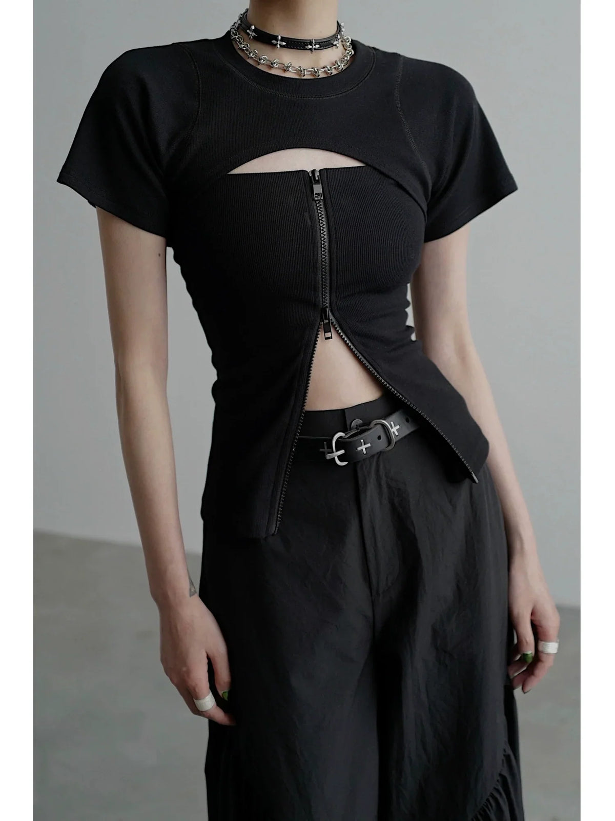 Zipper Tube Top & Short Sleeve T-Shirt
