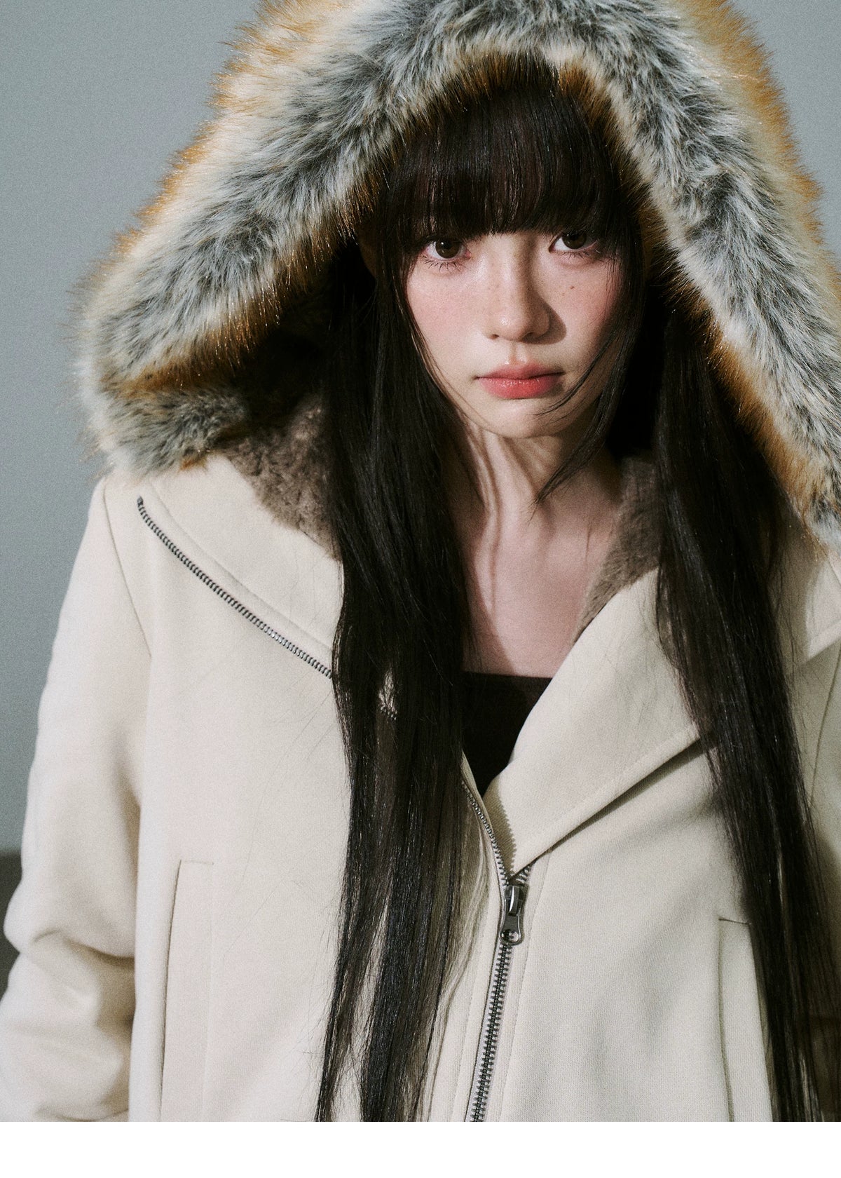 Fake Fur Hooded Zip-Up Jacket & Seatpants Setup