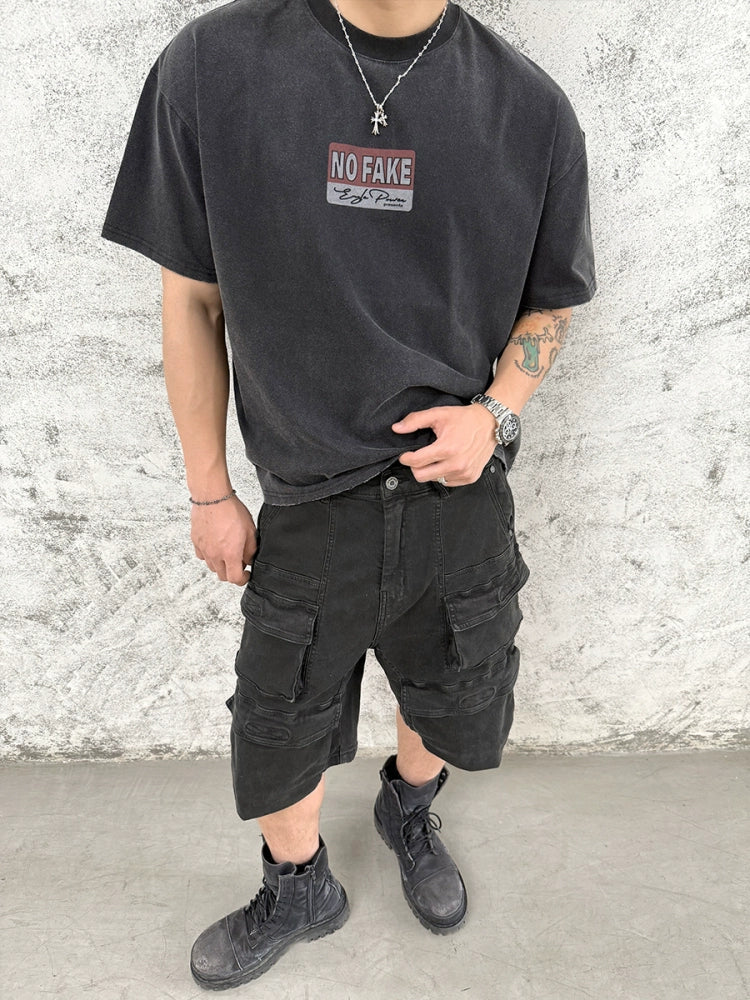 Waxed Washed Three-Dimensional Pocket Cargo Short Pants