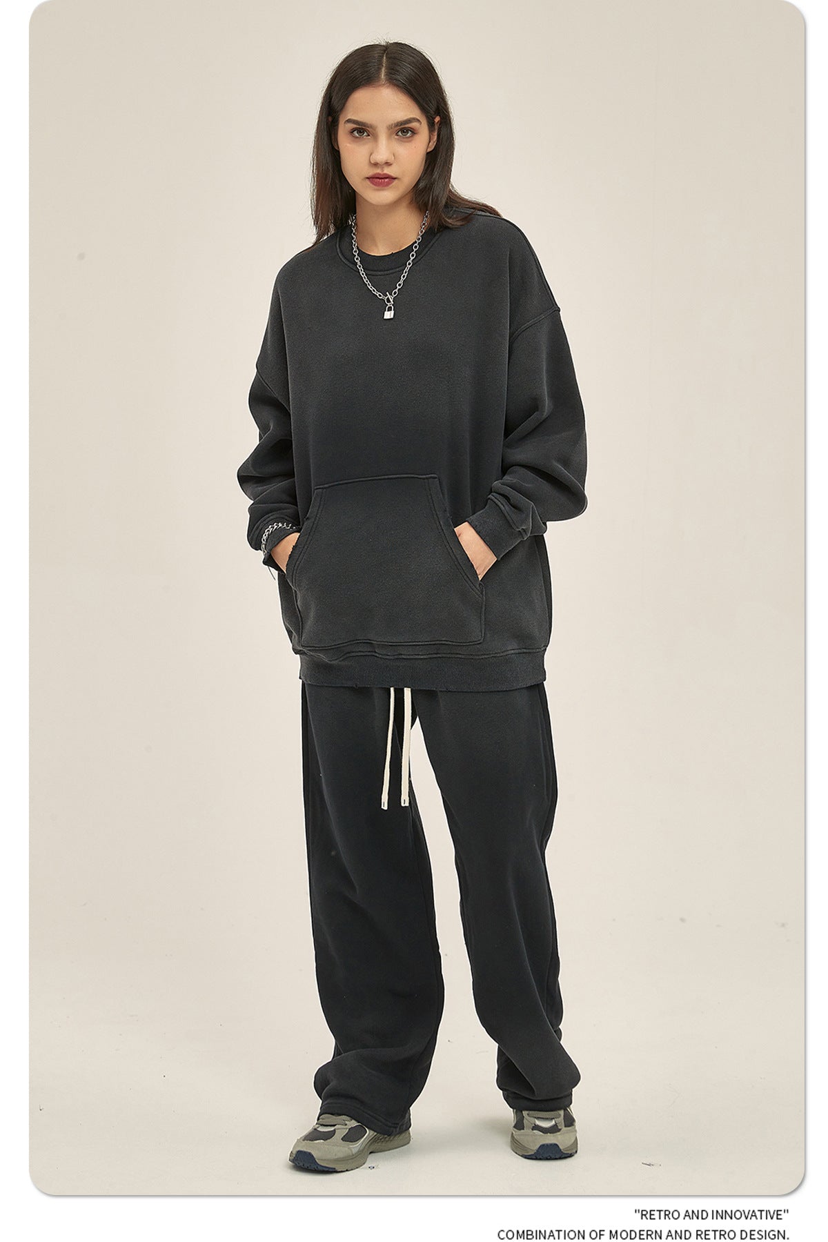 Fleece Lining Spray-dye Damage Oversize Sweatshirt