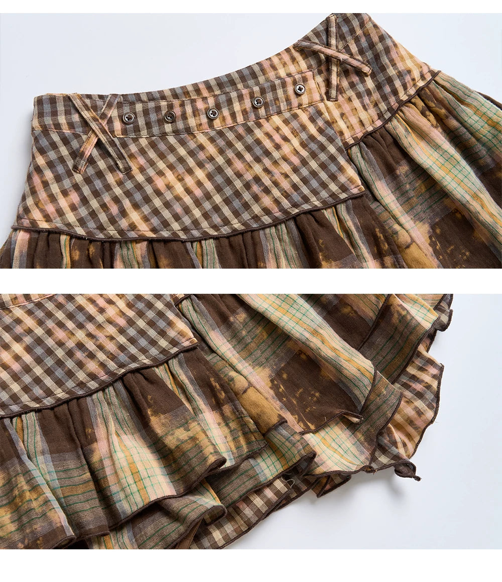 Oversize Plaid Long Sleeve Shirt & Short Skirt & Scarf Setup
