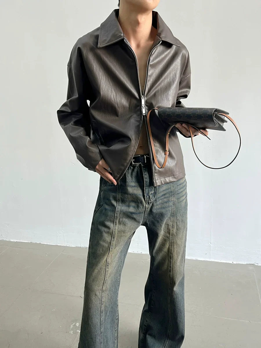 Retro Basic Style Zipper PU Leather Jacket