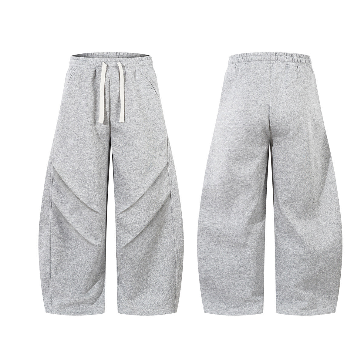 Sporty Curved Pleats Wide Leg Sweatpants