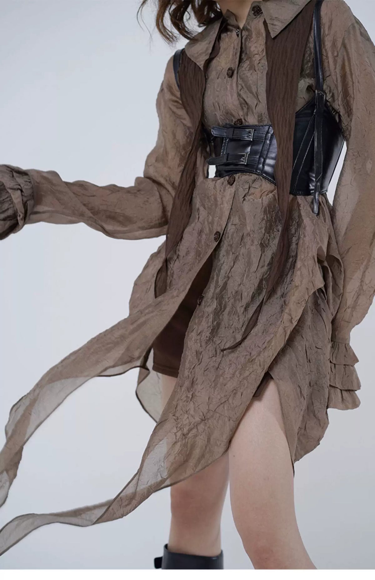 Tiered Sleeve Long Sleeve Shirt Dress