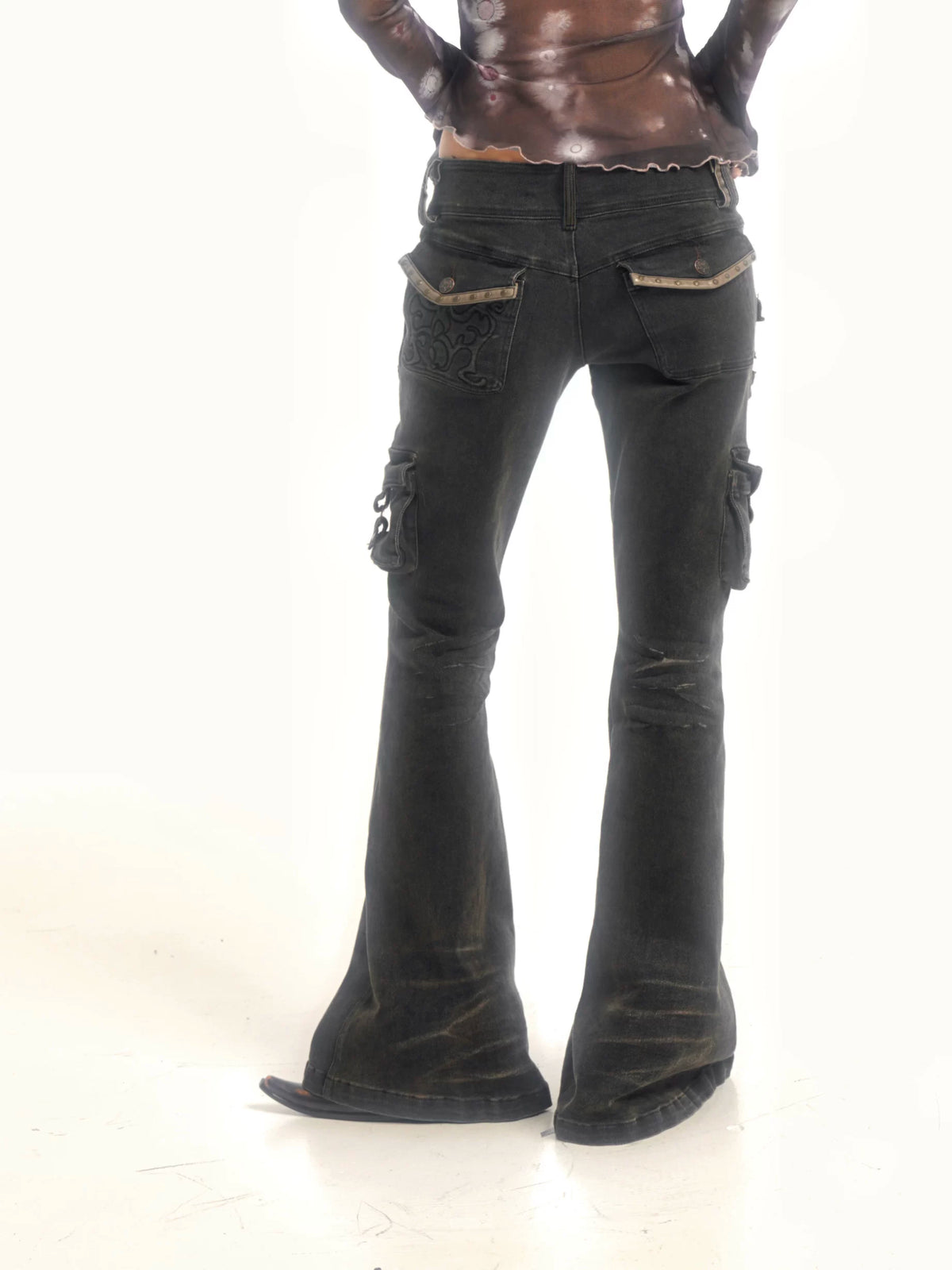 Multi-Pocket Stretch Flare Denim Pants