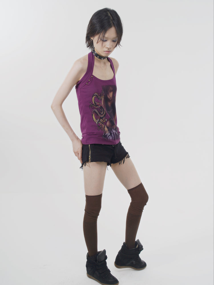 Studs Halter Neck Tank Top