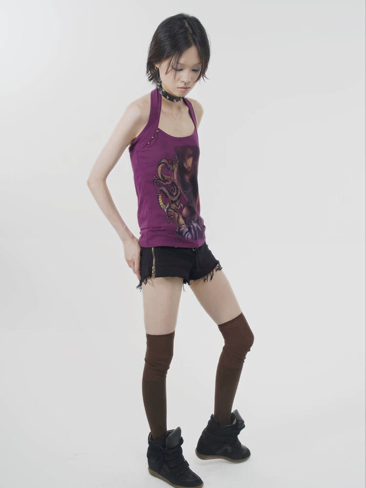 Studs Halter Neck Tank Top