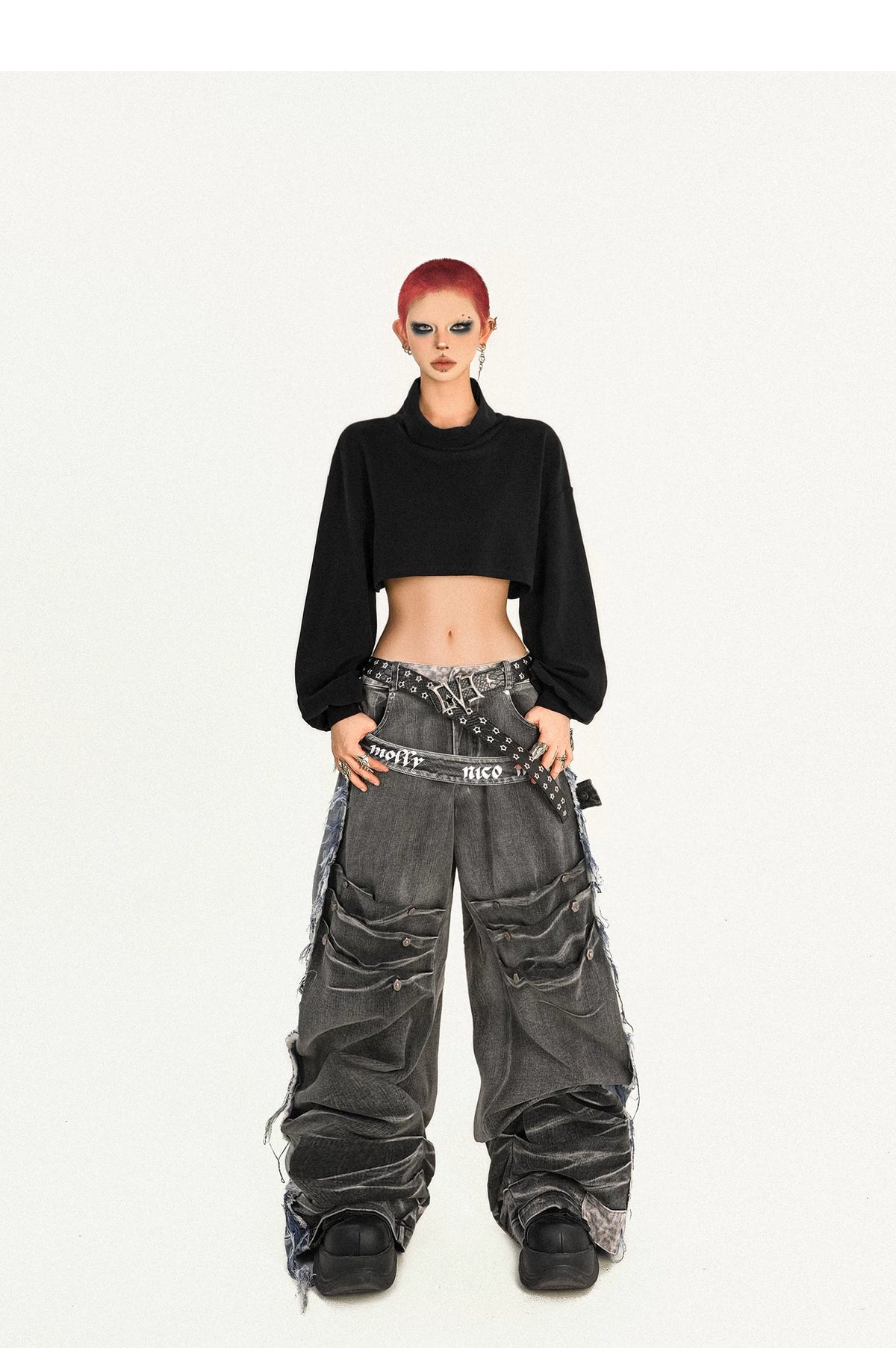 Damage Wash Raw Hem Wide Leg Denim Jeans