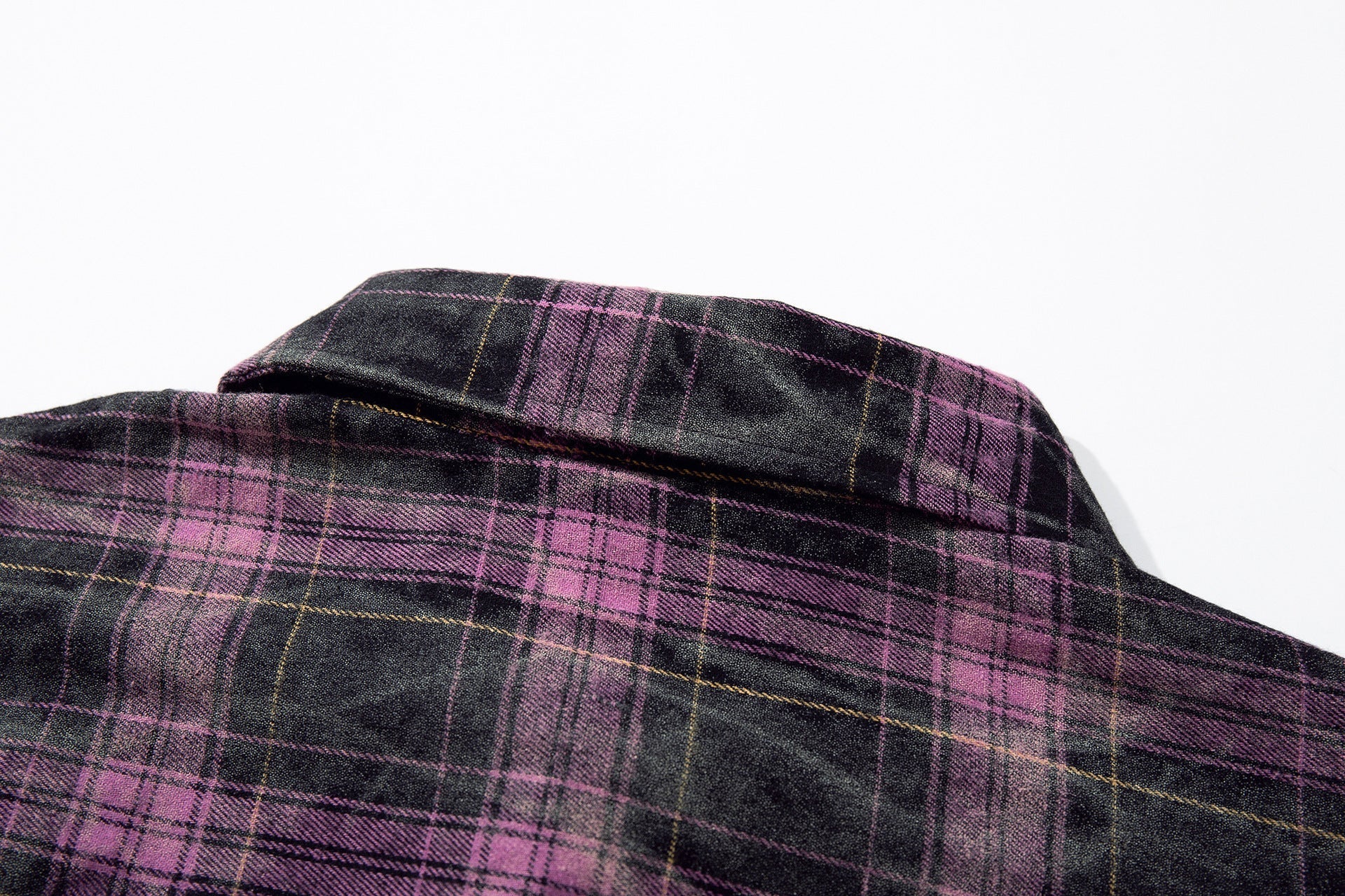 Washed Tie-Dye Plaid Short Sleeve Shirt