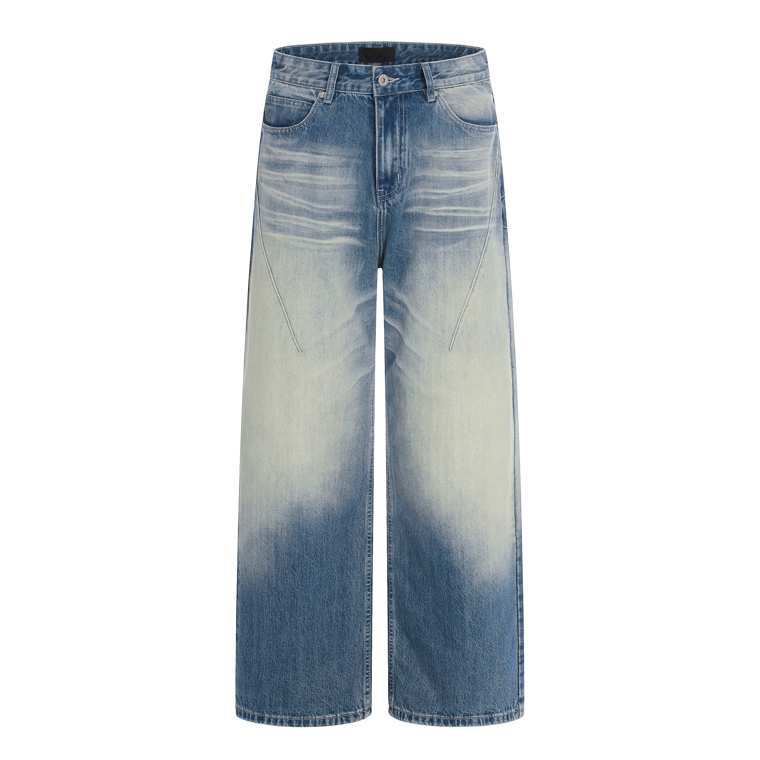 Washed Fade Seam Detail Wide Leg Denim Jeans