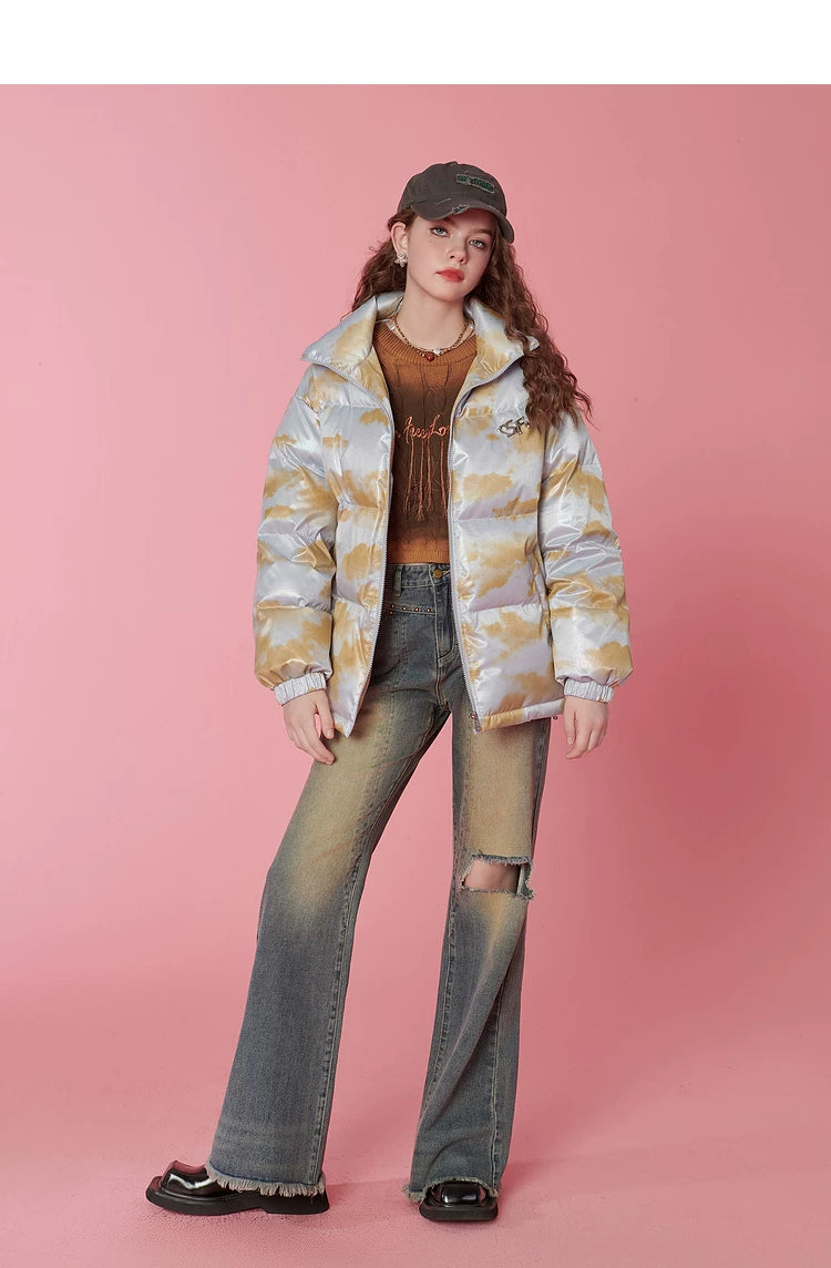 Oversize High-Neck White Duck Down Jacket