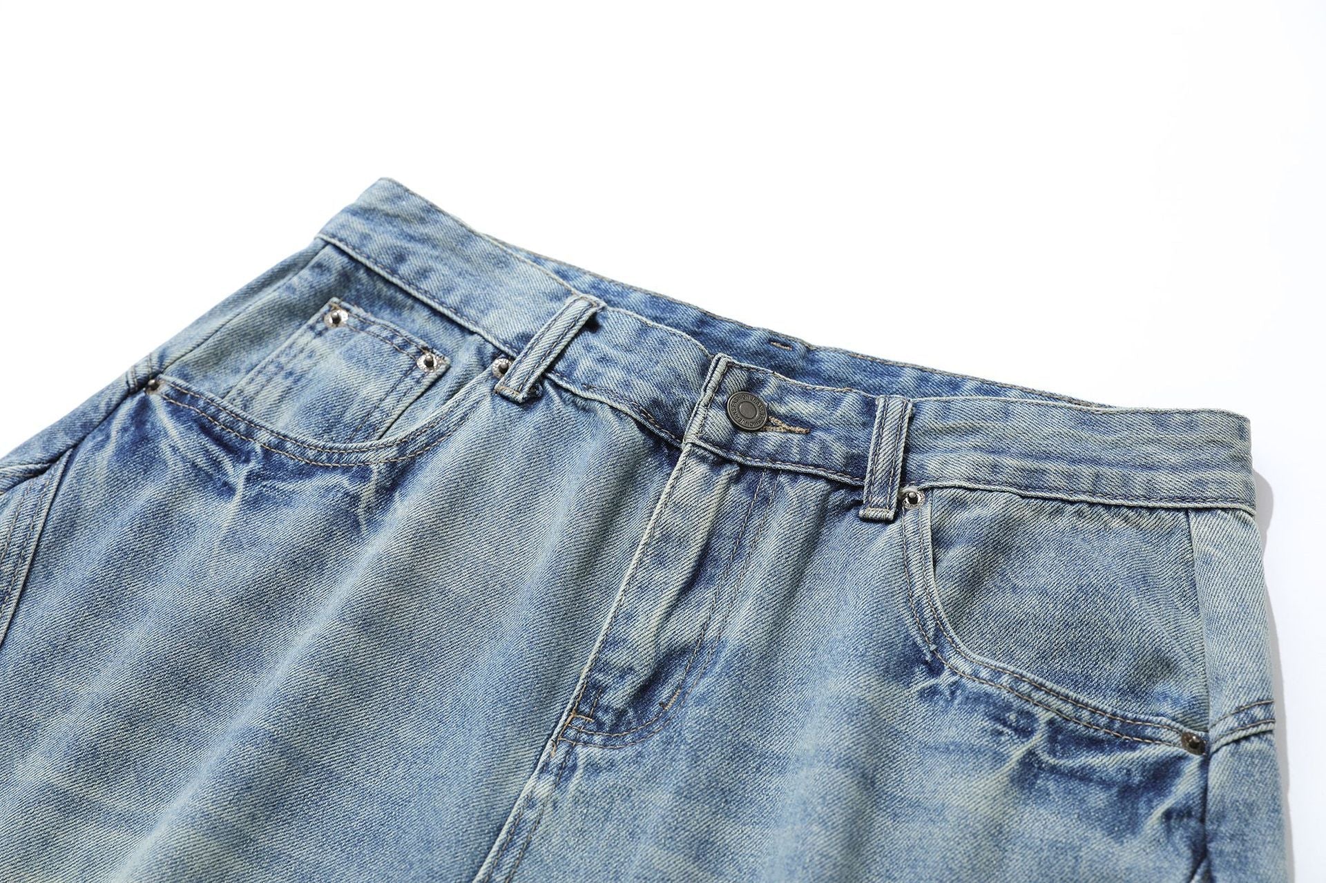 Washed Whisker Curved Cropped Denim Jeans