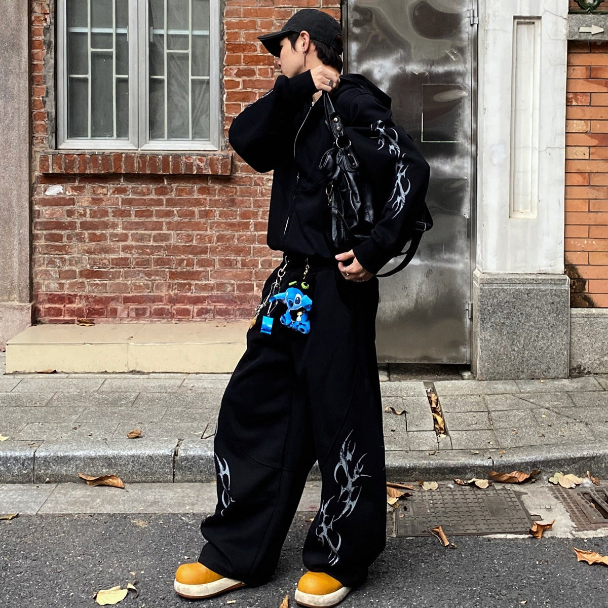 Thorn Print Zipper Hoodie & Thorn Print Wide Leg Sweatpants Setup