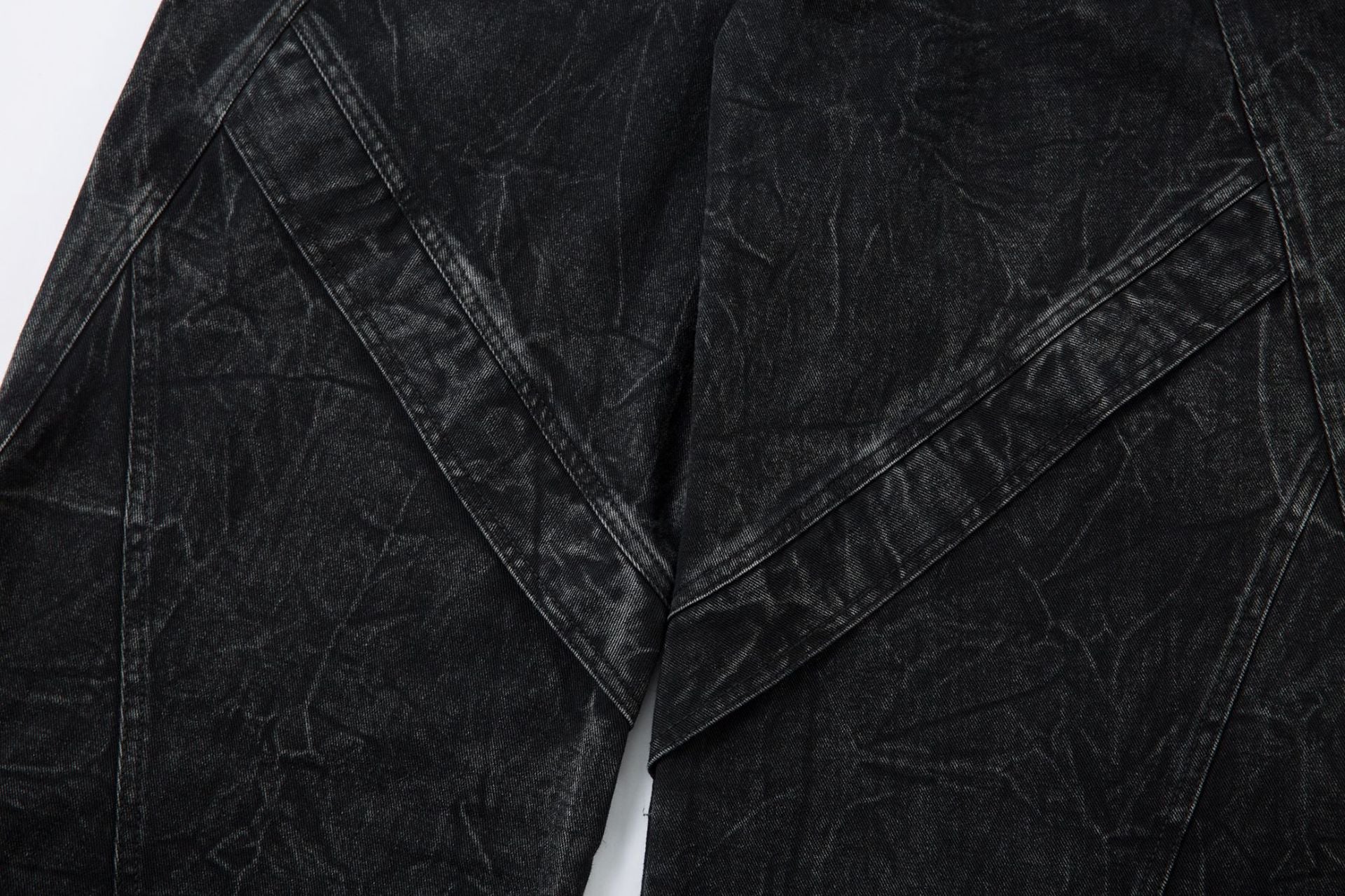 Washed Crinkle Button Fly Wide Leg Denim Jeans