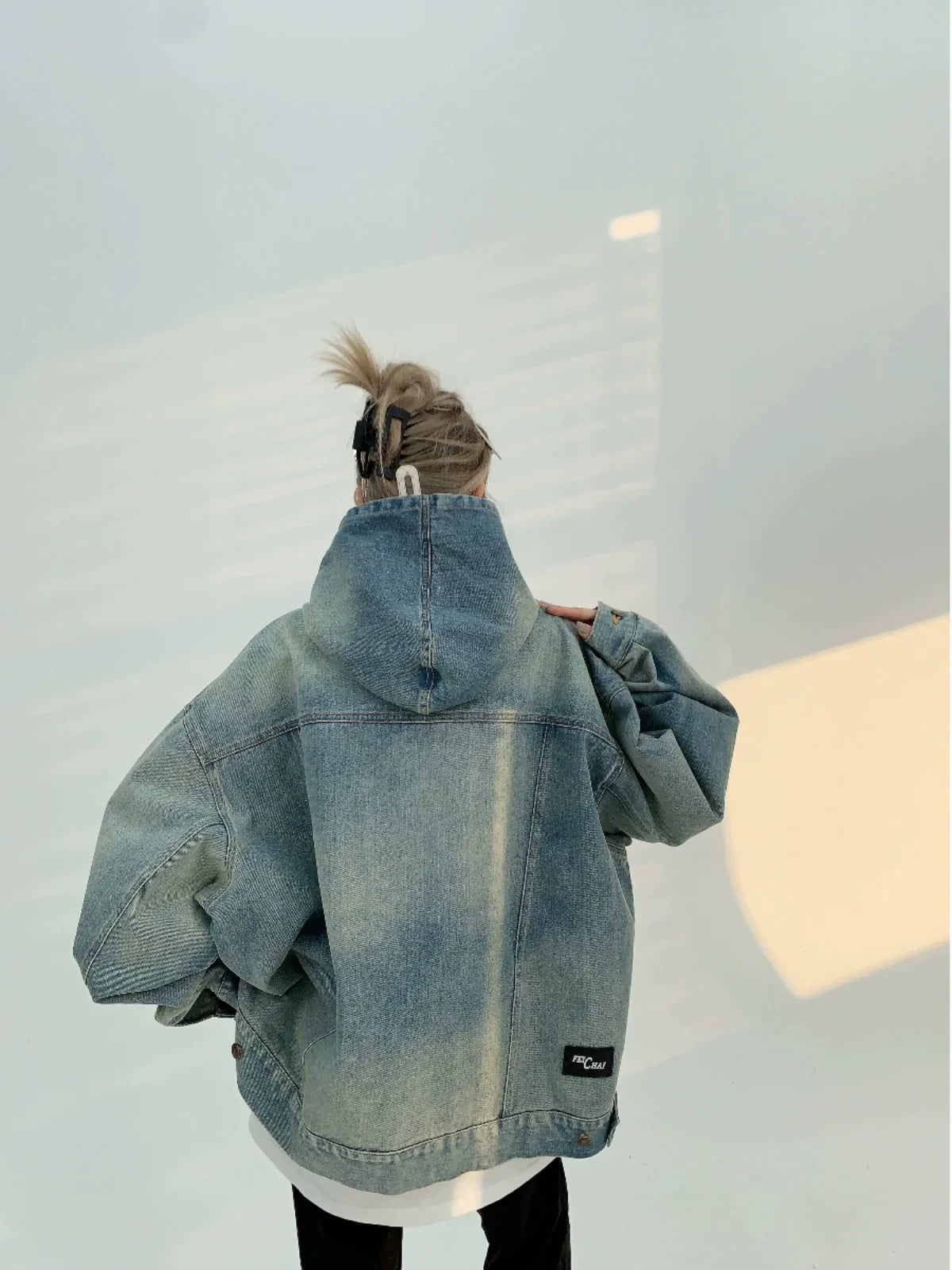 Sweat à capuche en jean oversize