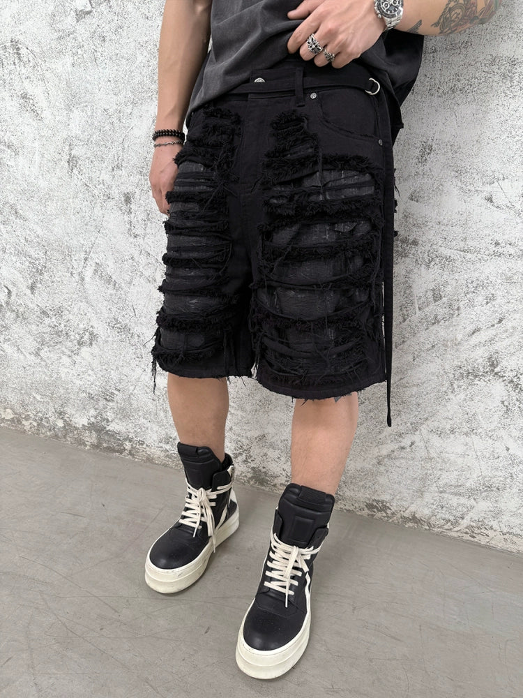 Torn Destroyed Washed Denim Short Jeans