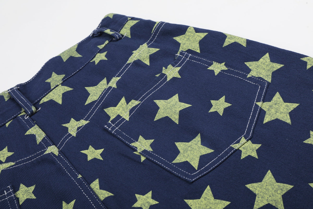 Star Print Denim Jort