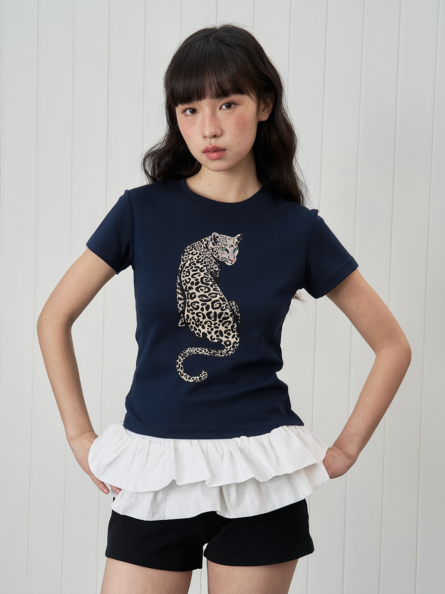 Haut à manches courtes et épaules dénudées style jaguar vintage