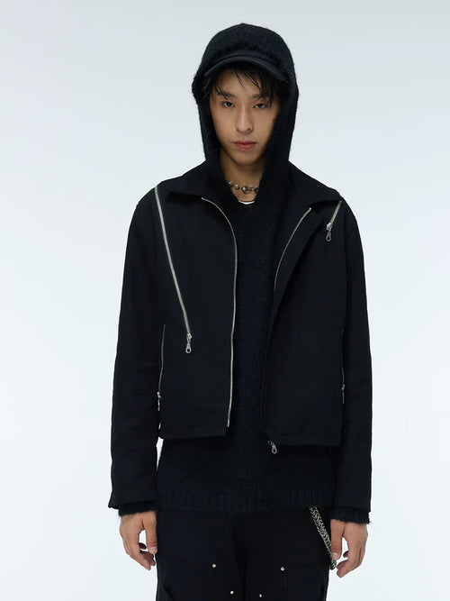 Multiple Zipper Irregular Structure Jacket - black / S