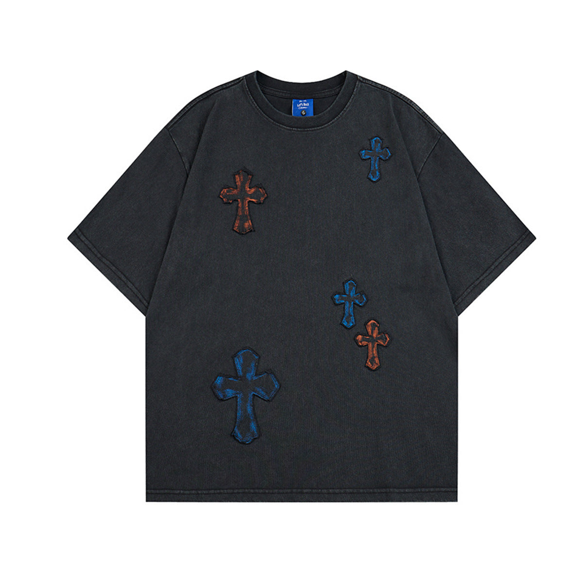 Washed Cross Applique Short Sleeve T-Shirt