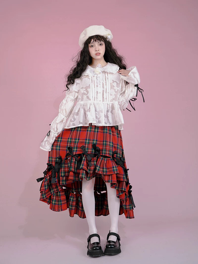 Irregular Bow Elastic Waist Long Skirt