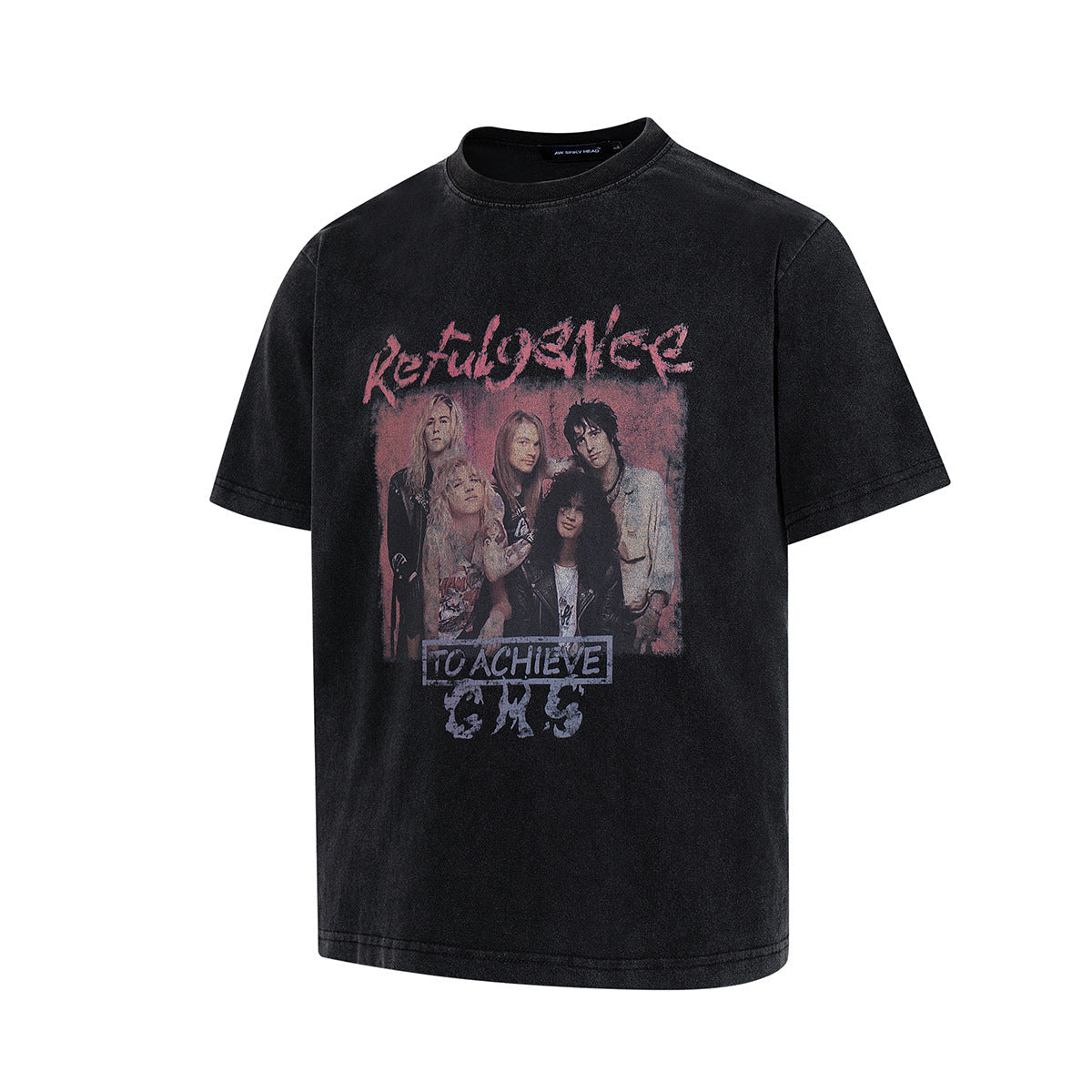 Washed Portrait Letter Print Short Sleeve T-Shirt