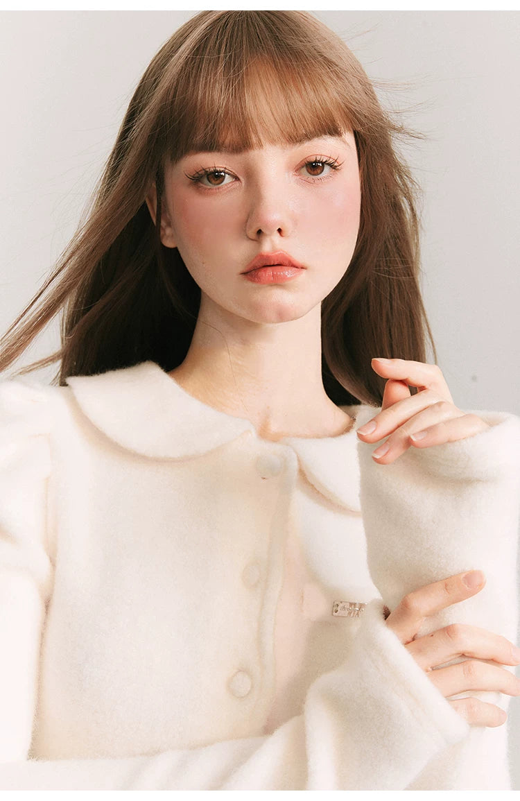 Cropped Round Collar Button Jacket