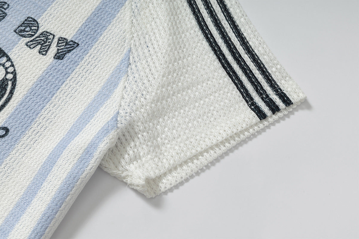 Stripe Number Print Short Sleeve Shirt