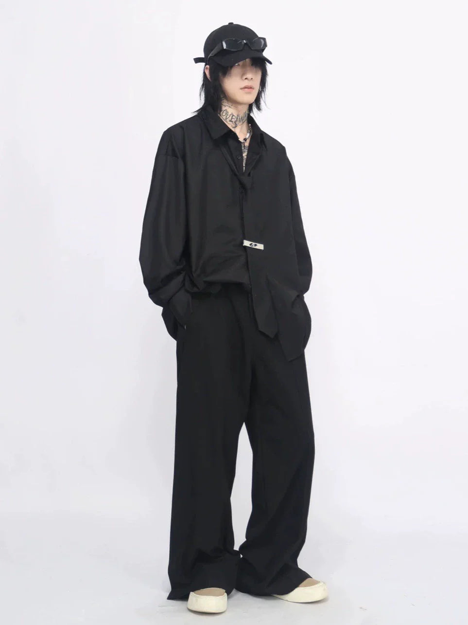 With Tie Plan Long Sleeve Shirt