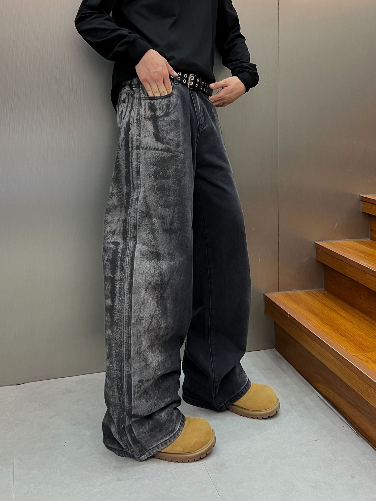 Washed Wide Leg Denim Jeans