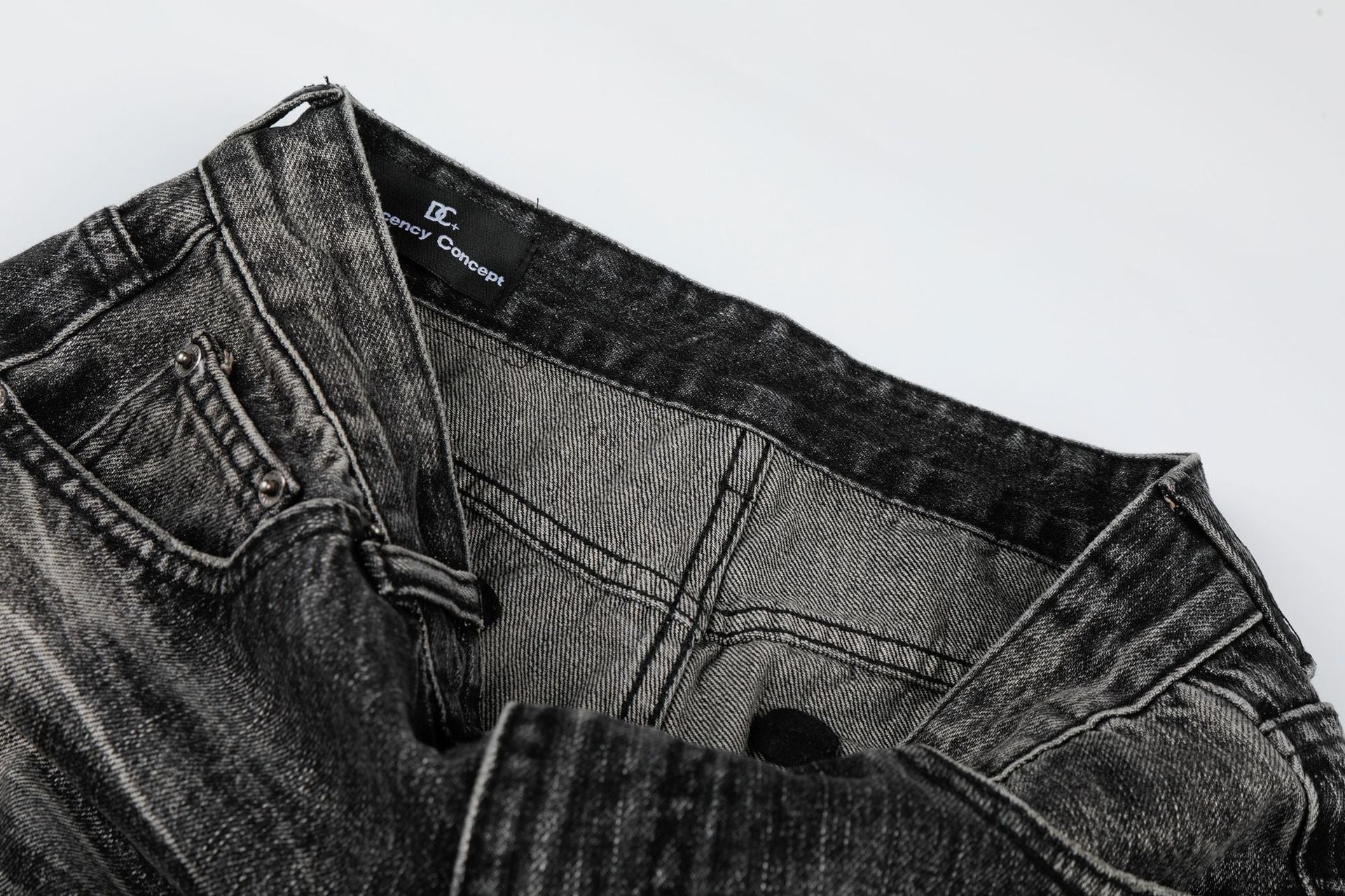Washed Whisker Wide Leg Denim Jeans
