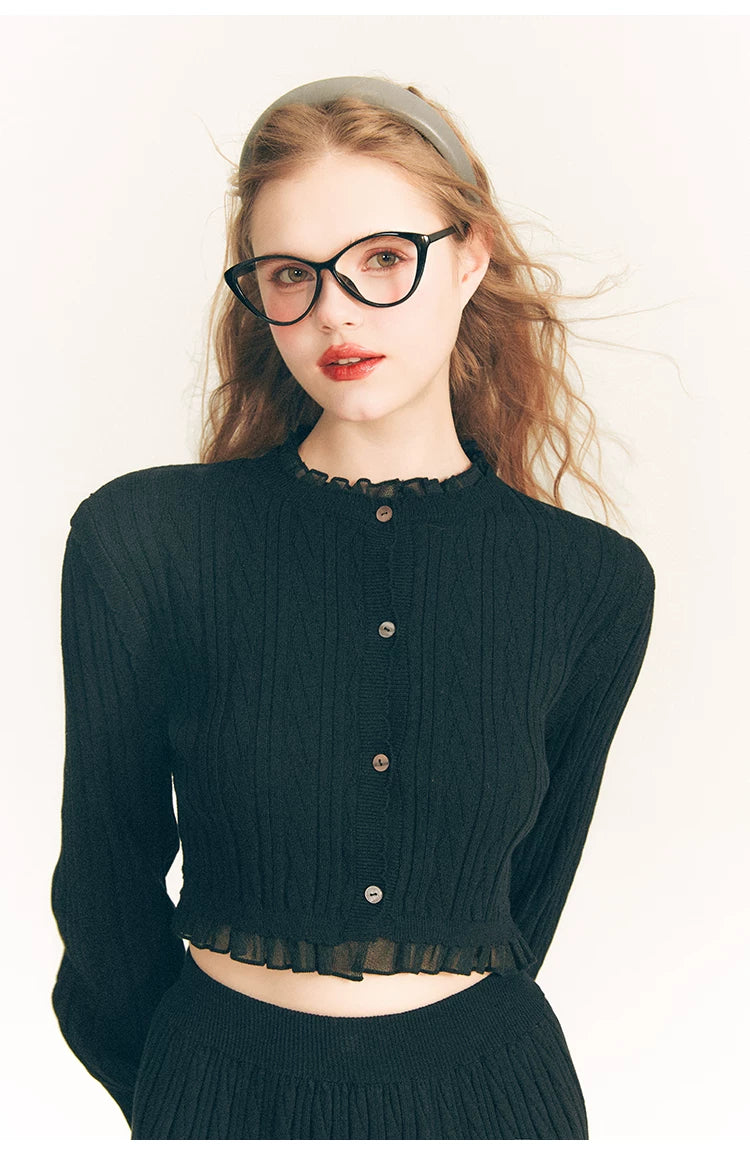 Tulip Button Knit Cardigan & Knit Short Skirt Setup