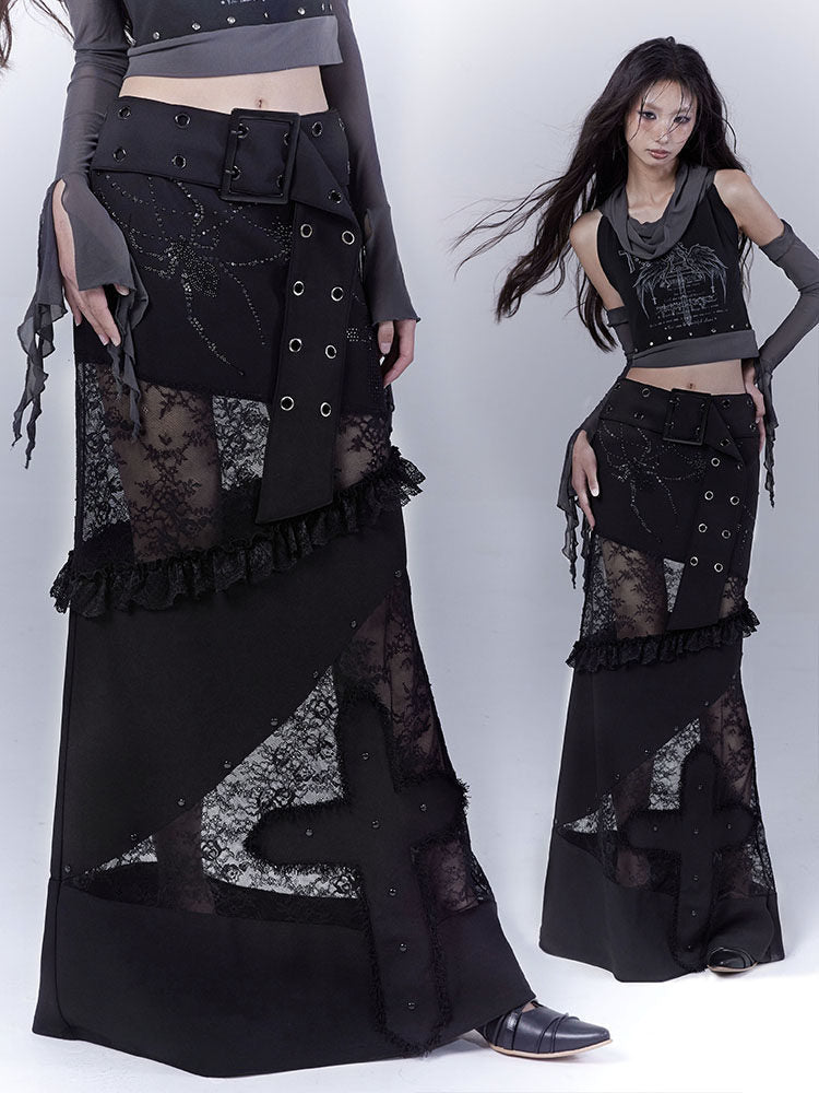 Lace Patchwork Low Waist Skirt