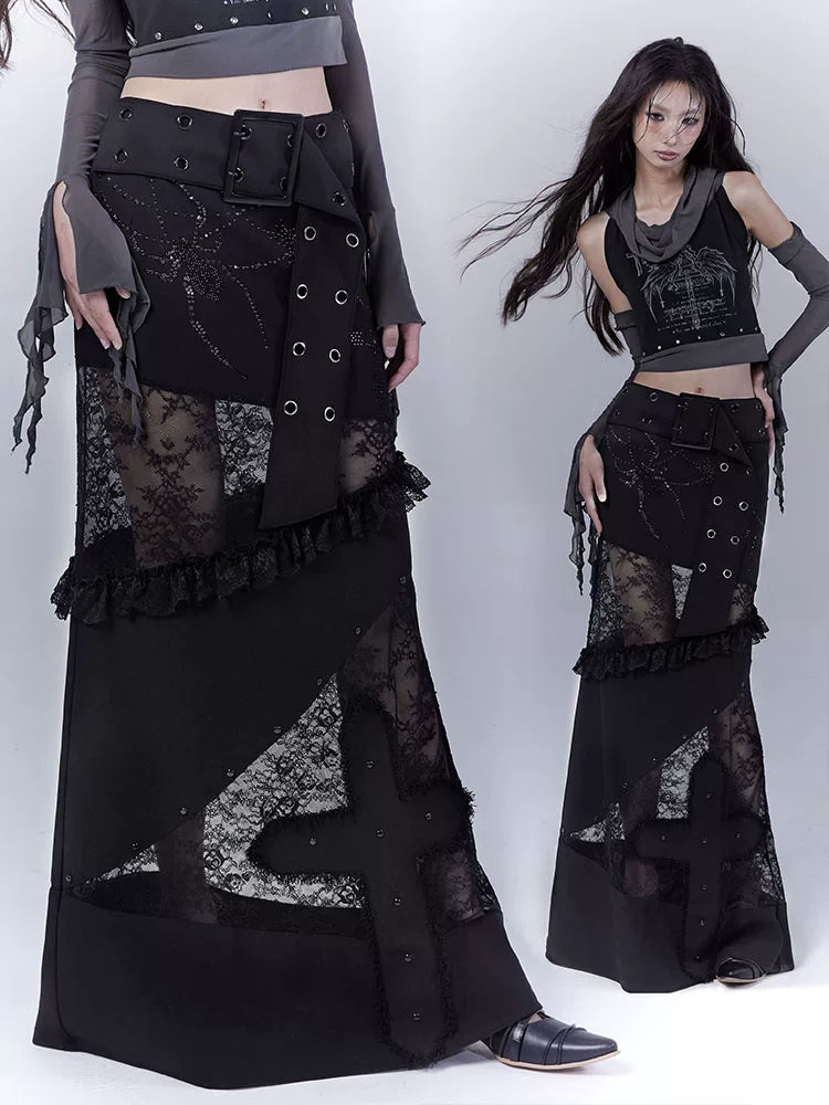 Lace Patchwork Low Waist Skirt