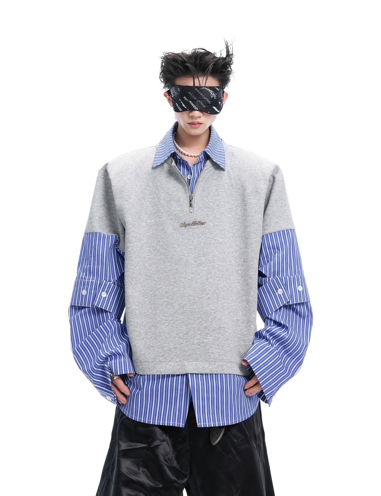 Fake Layered Stripe Long Sleeve Shirt