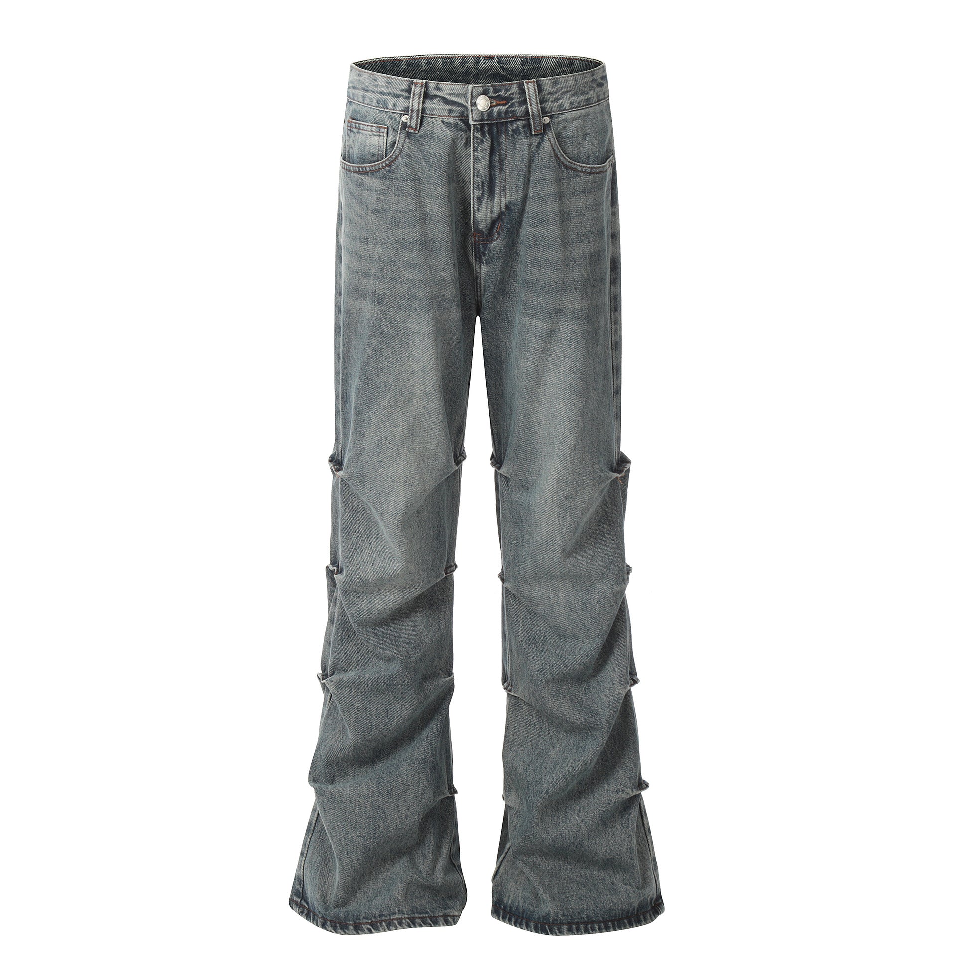 Heavy-Duty Pleated Flared Loose Jeans