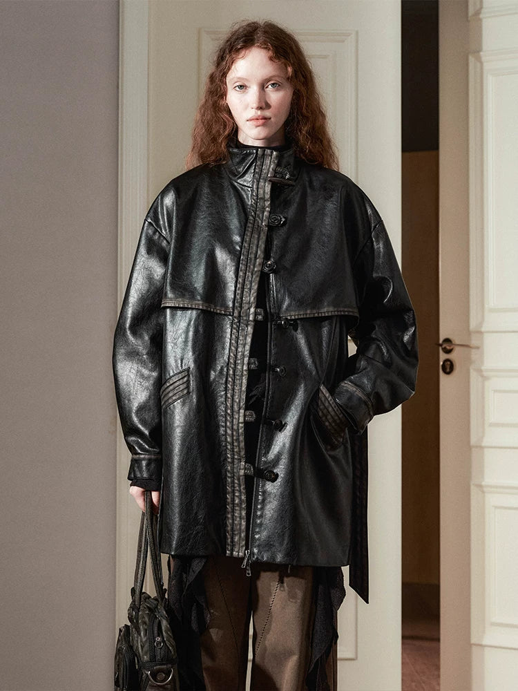 PU Leather Long Coat